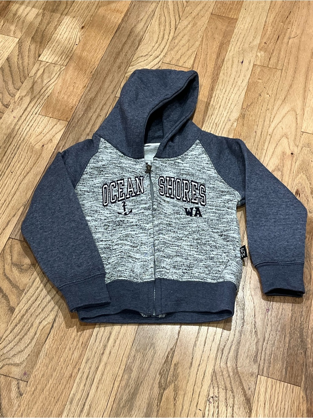 Ocean Shores WA Kids Hooded Zip-Up Sweatshirt - Gray & Navy